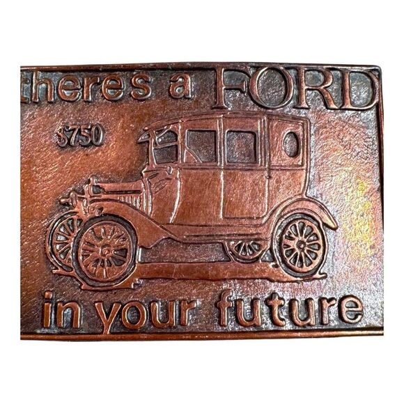 Vintage Ford Model T Belt Buckle There is a Ford in your Future Bronze Tone Love - Picture 3 of 5